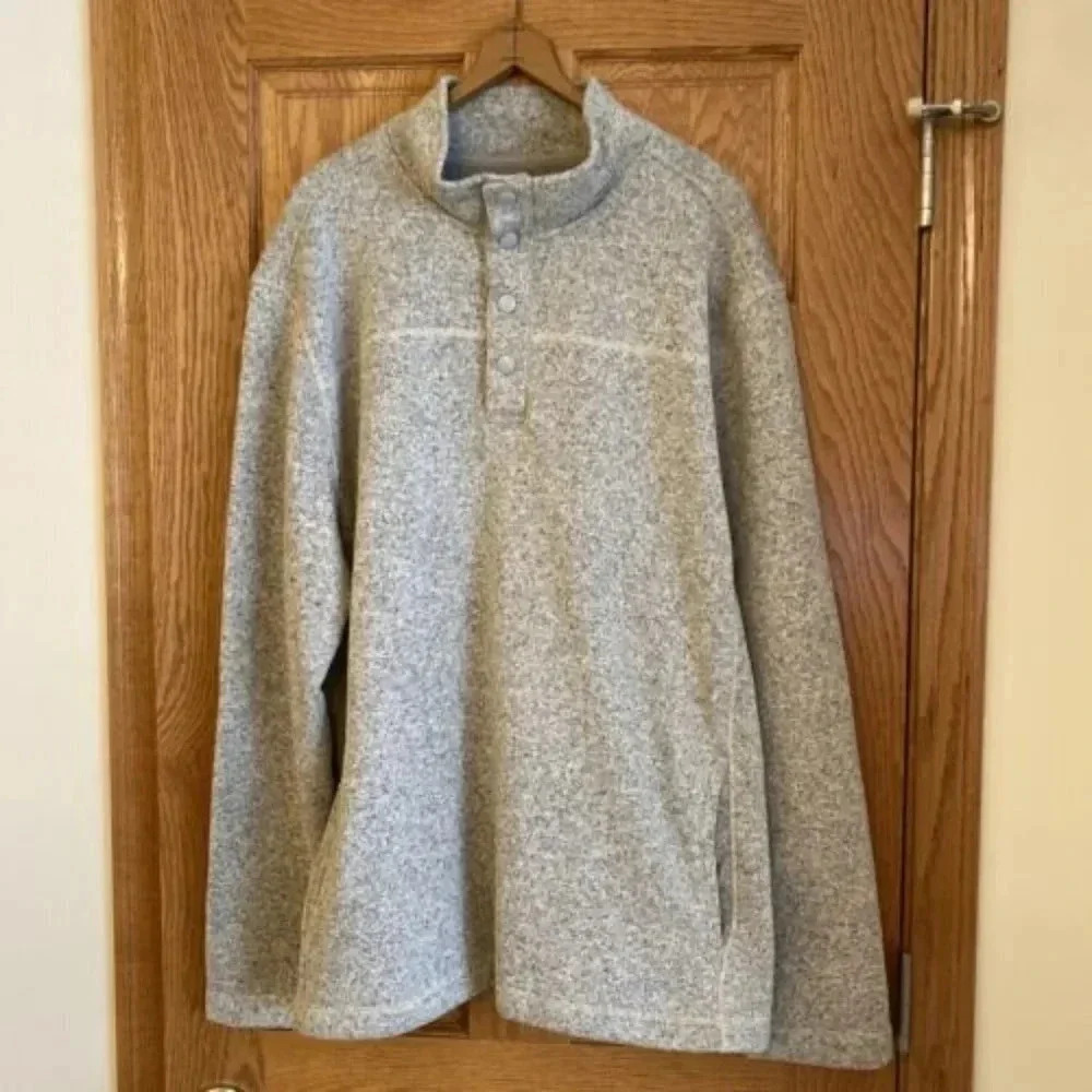 GH Bass Co Pullover Mens Size XXL Gray Half Button Long Sleeve Fleece Pullover